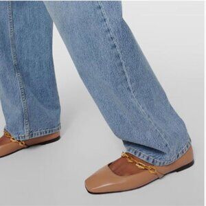 miss left Brown Chain Strap Mary Janes Slip On Closed Square Toe Ballet Flats